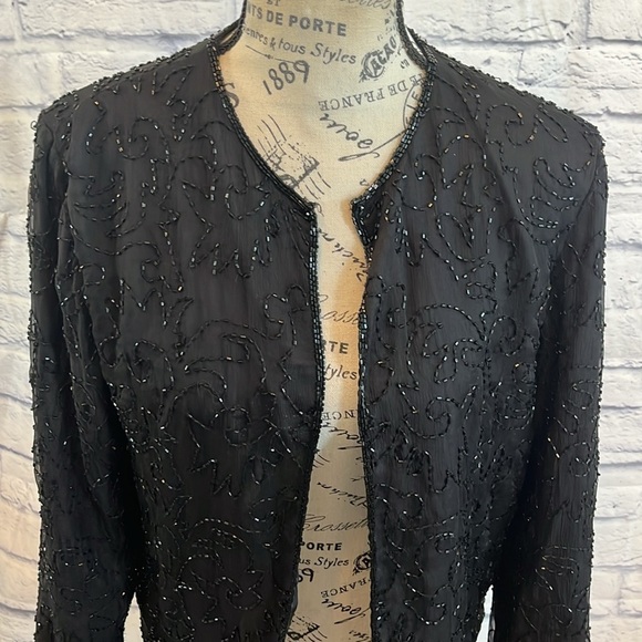 Vintage JMD New York Beaded Evening Jacket 100% Silk Open Front Size Medium - Picture 3 of 9